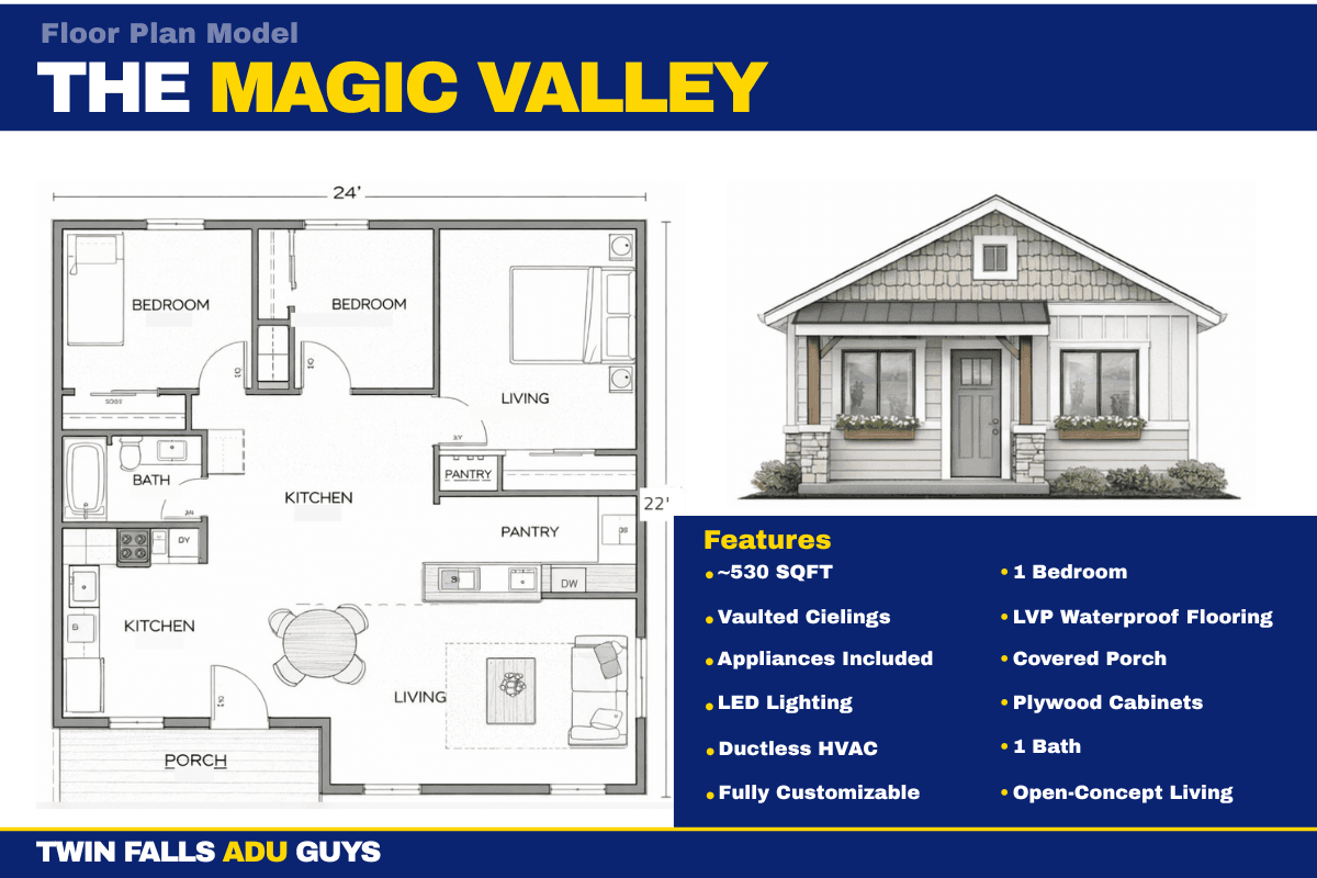 The Magic Valley - 900 sq ft 2-Bedroom Standard ADU floor plan