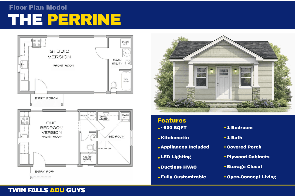 The Perrine - 450 sq ft Compact Studio ADU floor plan