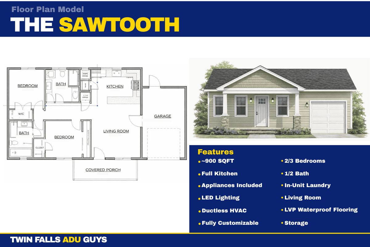 The Sawtooth - 1050 sq ft 2-Bed / 2-Bath Premium ADU floor plan
